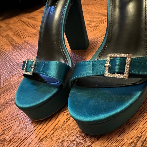 Teal Satin-like Heels - Picture 2 of 6